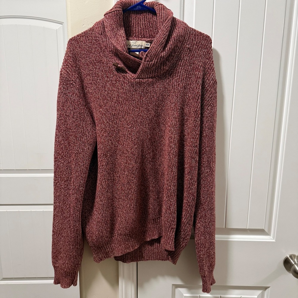 LOGG H M Speckled Red Shawl Collar Knit Sweater Mens Large Cotton Blend Casual